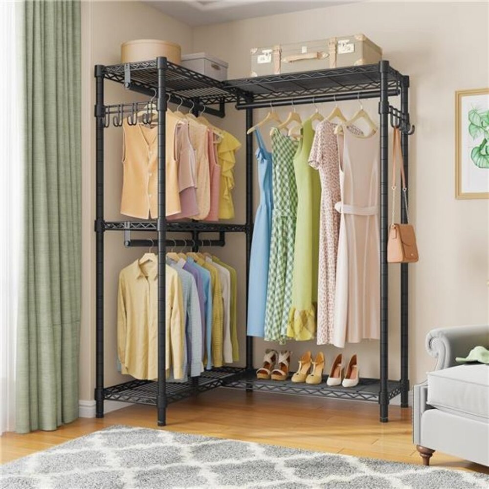 Garment Rack L Shaped Clothes Rack for Corner, Freestanding Portable Wardrobe - Picture 2 of 7